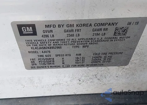 2019 Buick Encore Fwd Preferred from USA, damaged, VIN KL4CJASB2KB952966